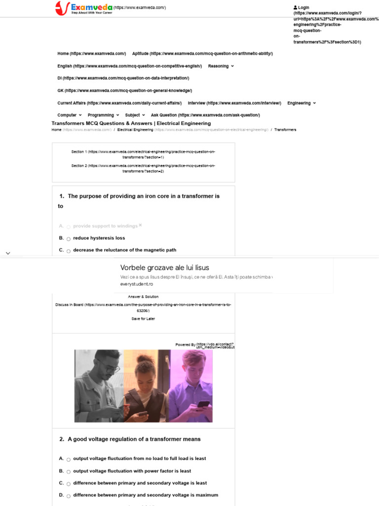 Transformers Mcq Questions Answers Electrical Engineering Pdf