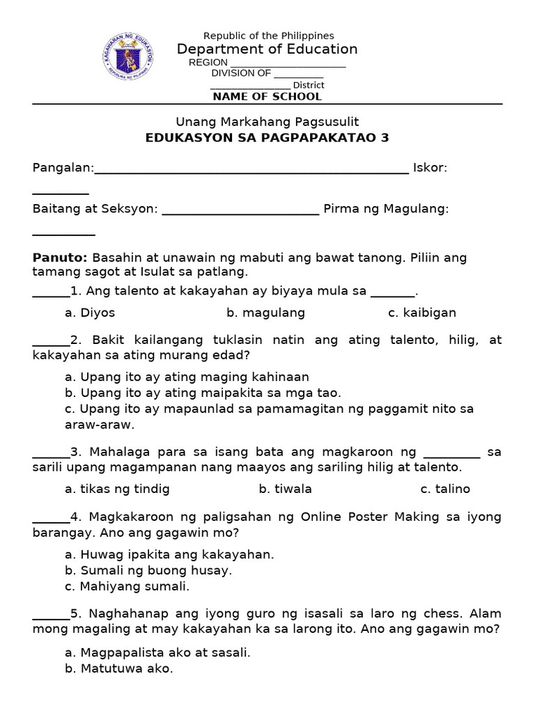 Esp3 1st Quarter | PDF
