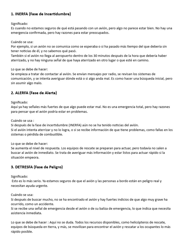 Fases de Alerta en Aviación: INERFA, ALERFA, DETRESFA | PDF | Avión ...