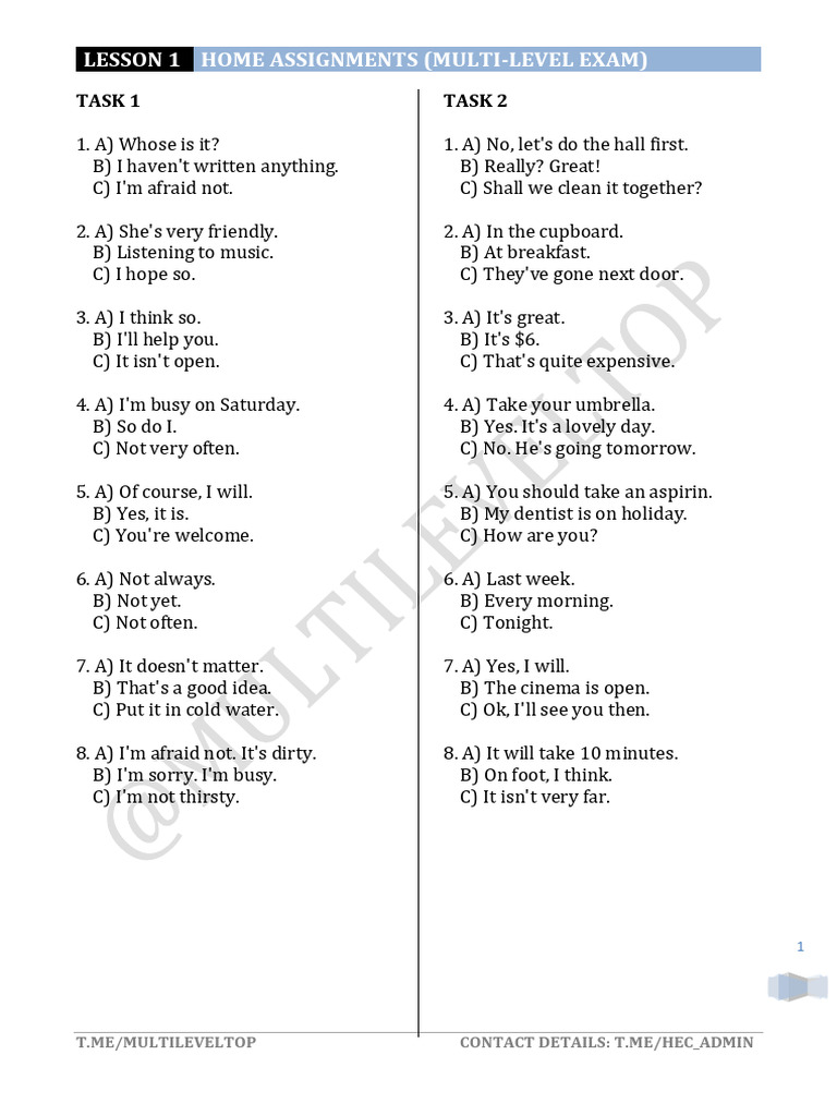 Listening Tasks - Part 1 (@MultiLevelTop) | PDF