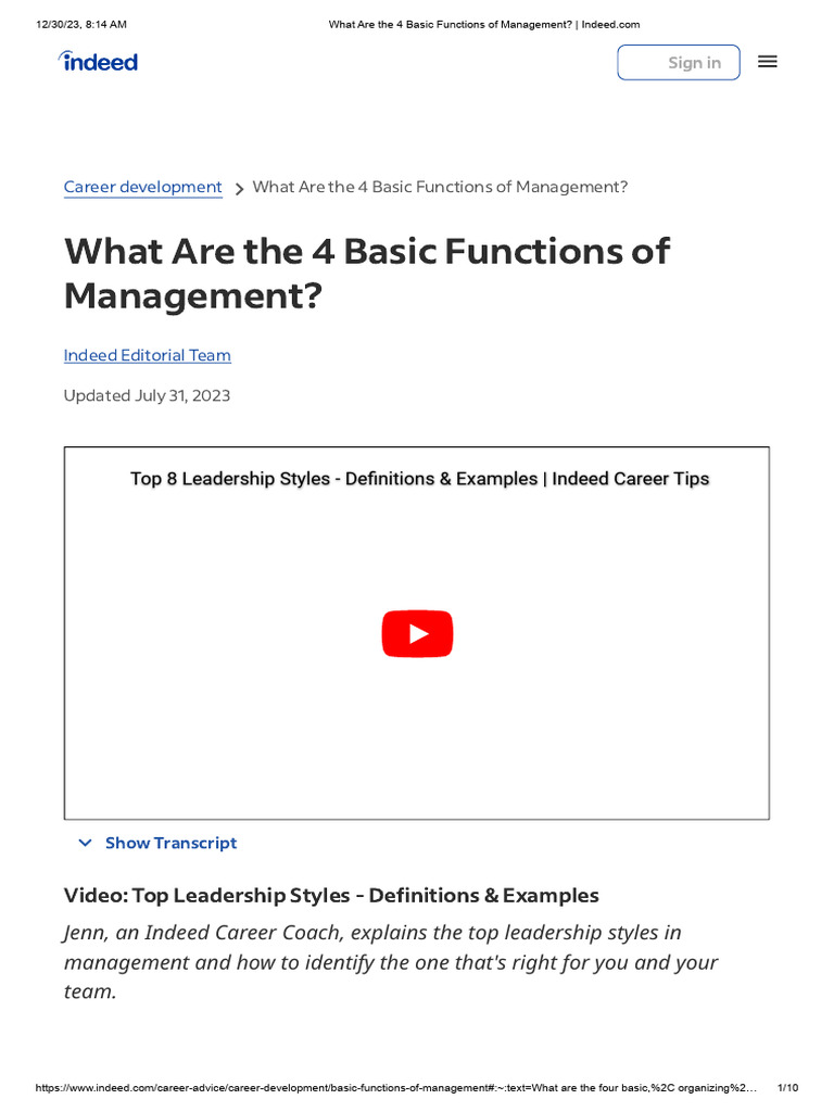 Four Key Functions of Management | PDF | Leadership | Goal