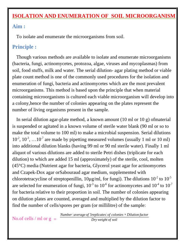 Soil Microorganism Isolation Method | PDF | Colony Forming Unit | Agar