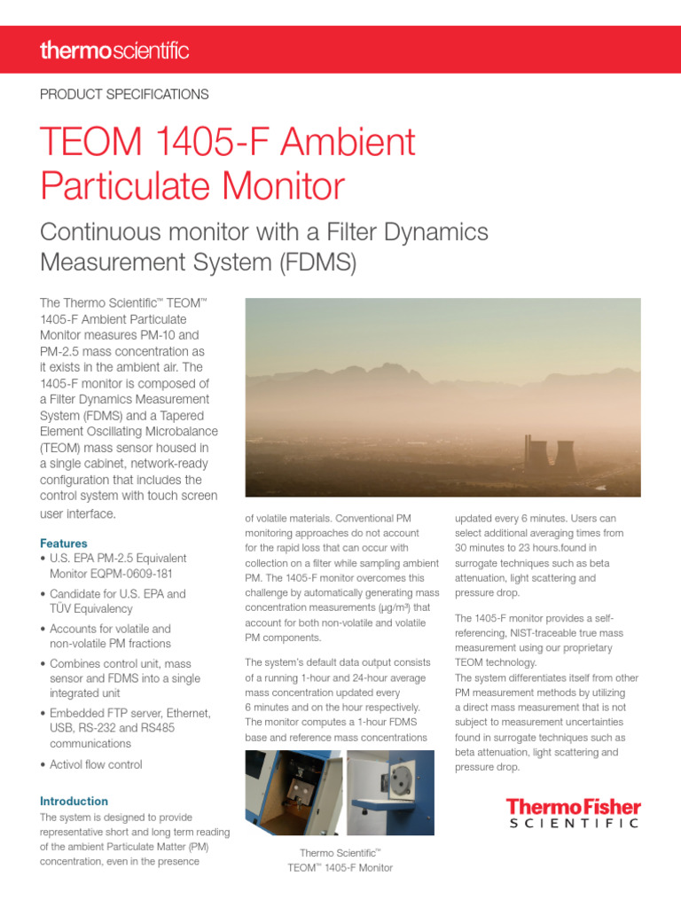TEOM 1405-F Ambient Particulate Monitor: Continuous Monitor With A ...