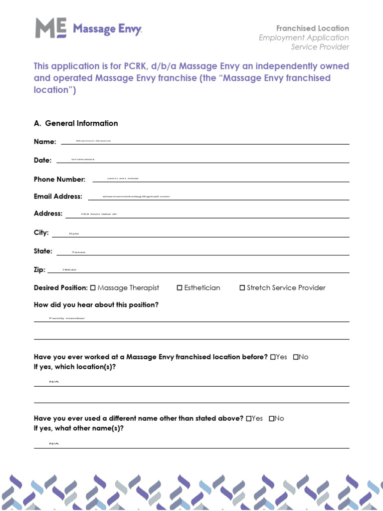 Massage Envy Franchise Job Application | PDF | General Educational ...