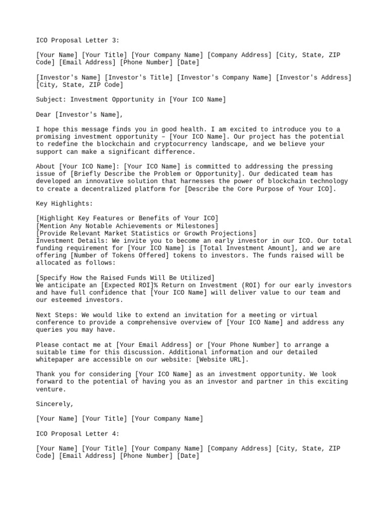 ICO Investment Proposal Template | PDF | Return On Investment | Investing