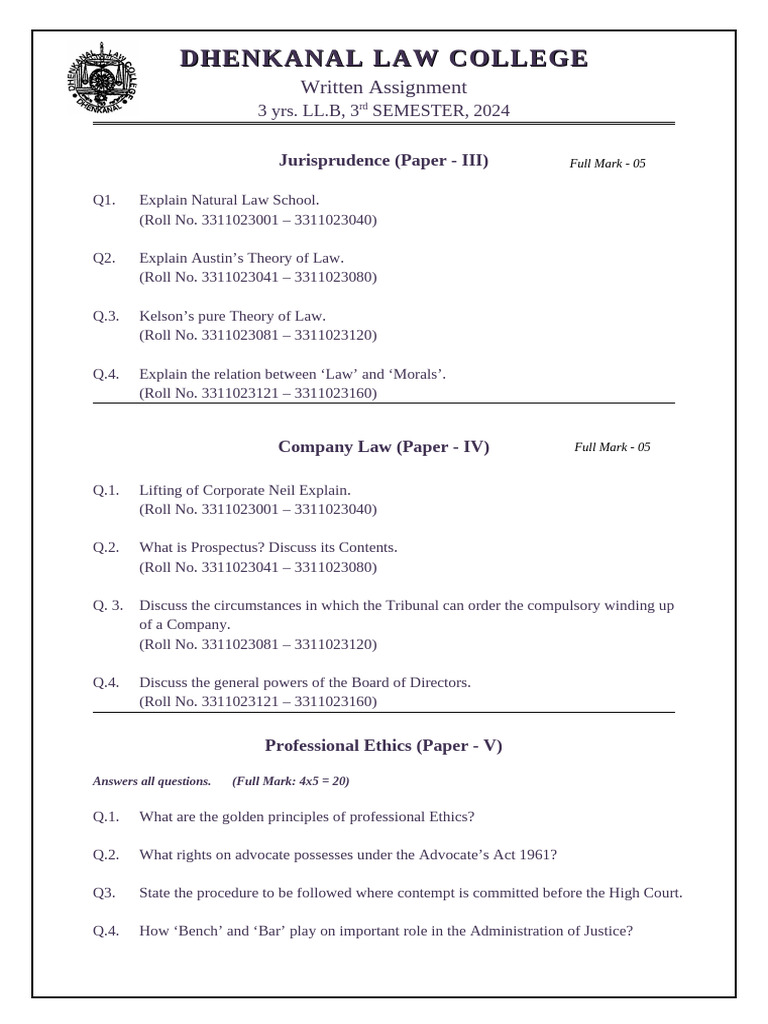 Law Students' Assignment Guide | PDF