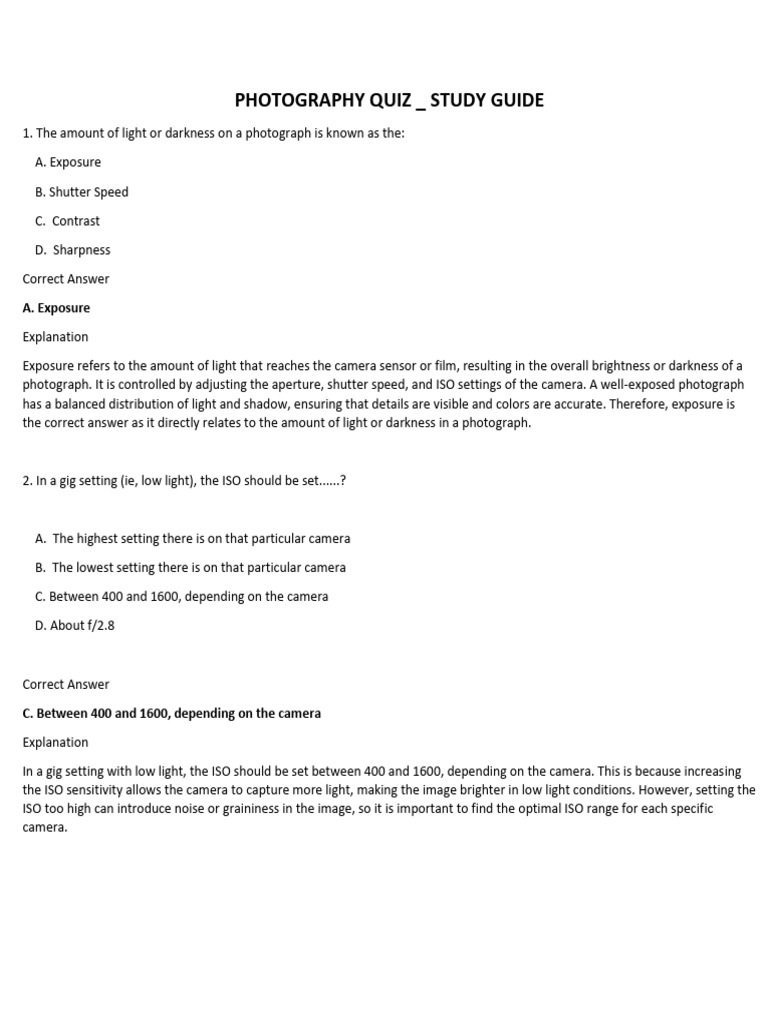 Camera Basics for Photography Quiz | PDF | Shutter Speed | Exposure ...