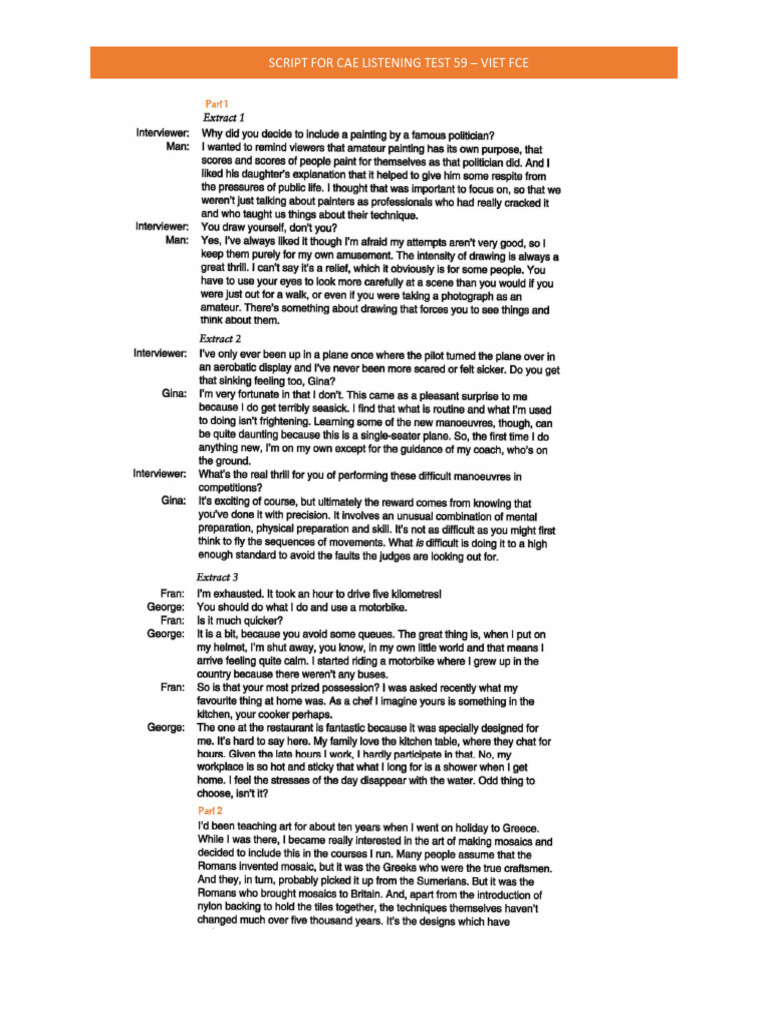 Script For CAE Listening Test 59 | PDF