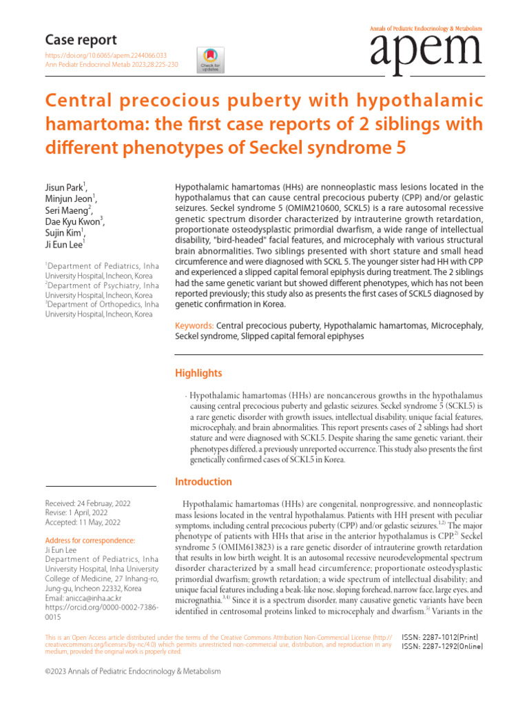Siblings with Seckel Syndrome 5 and HH | PDF | Diseases And Disorders ...