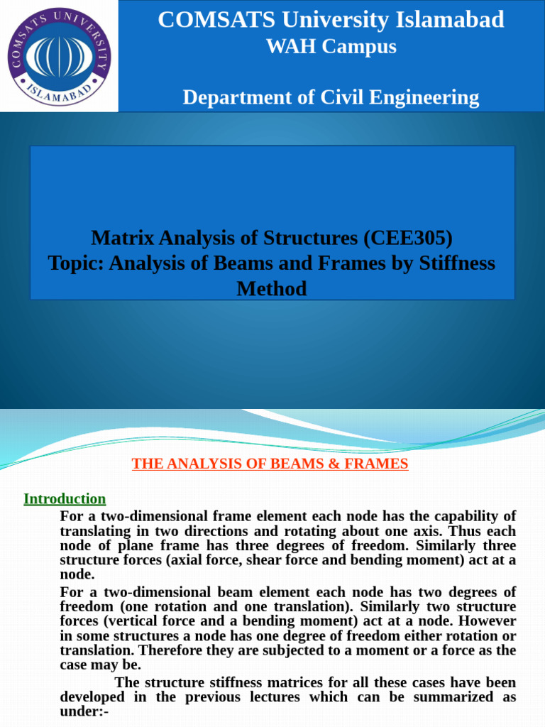 Matrix Analysis of Structures CEE305 Stiffness | PDF | Bending | Beam ...