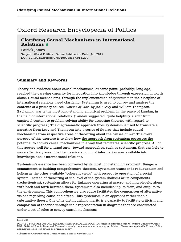 James 2017 Clarifying Causal Mechanisms in International Relations ...