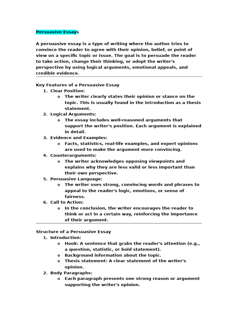 Persuasive Essay Structure Guide | PDF