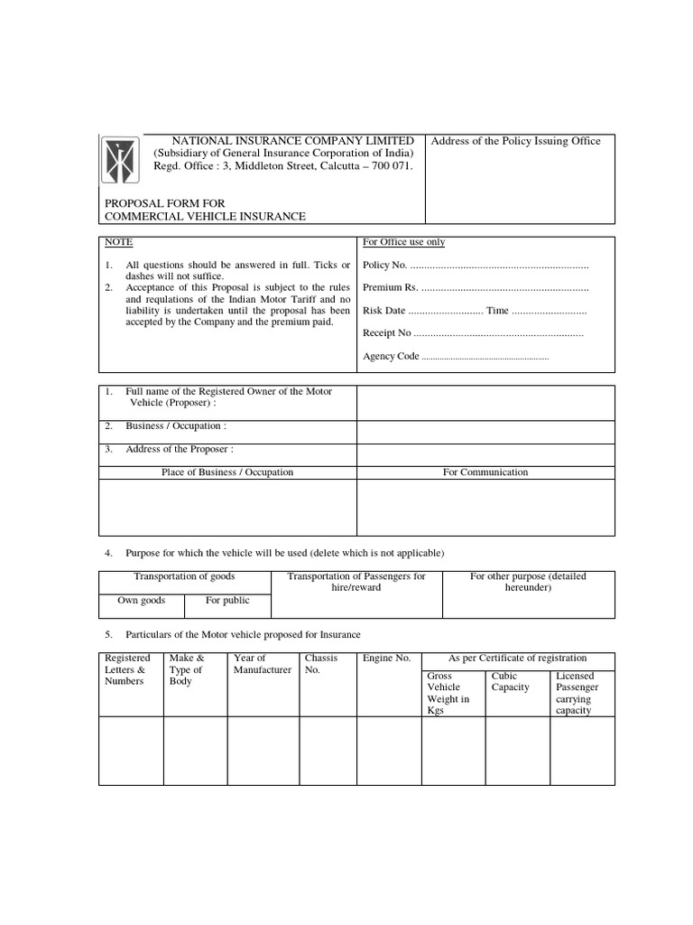 Commercial Vehicle Insurance Proposal Form | PDF | Insurance