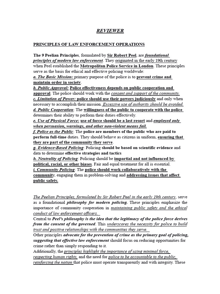 Peelian Principles of Law Enforcement | PDF | Crime Scene | Police