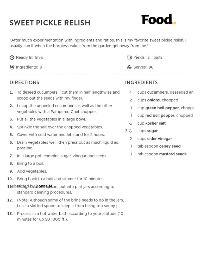 Sweet Pickle Relish Recipe | PDF