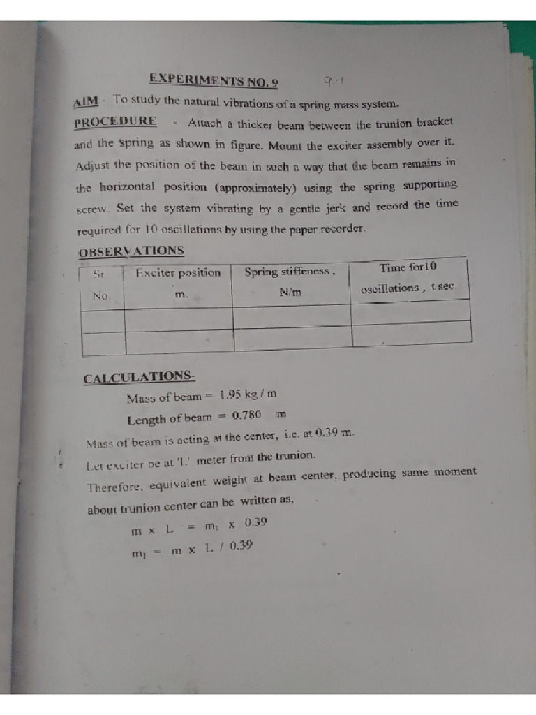Mechanical Vibration Experiment No. 9 | PDF