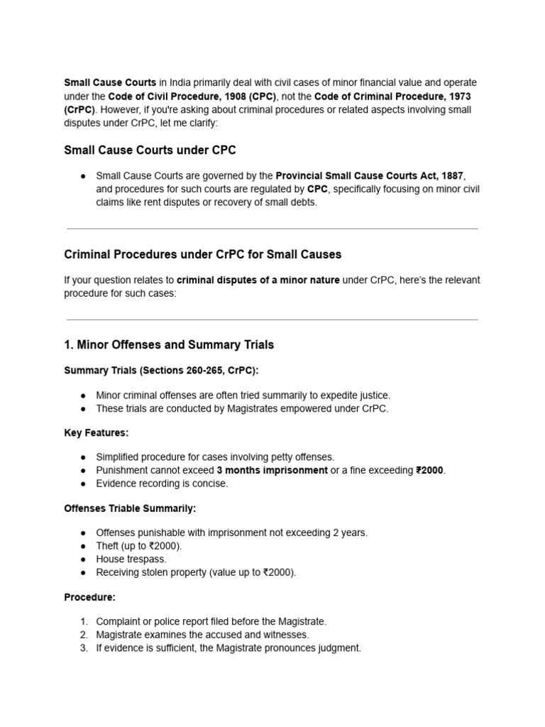 Small Cause Courts and Minor Offenses in India | PDF | Magistrate | Trials