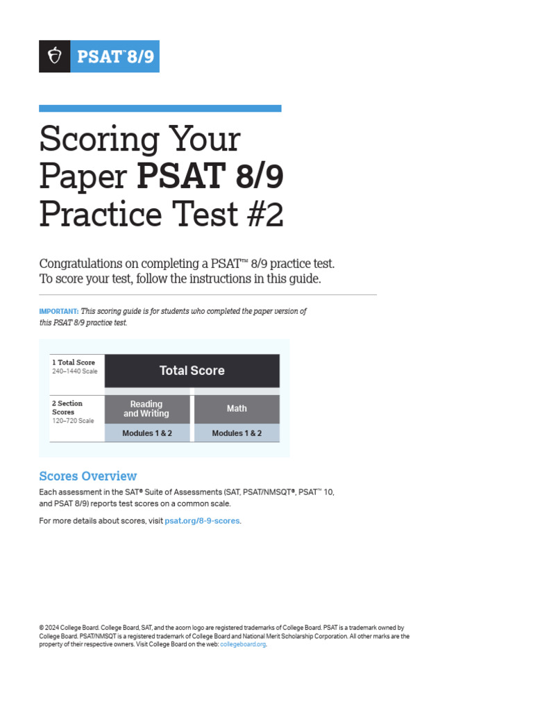 psat-8-9-practice-test-2-scoring-guide | PDF | Psat/Nmsqt | Sat