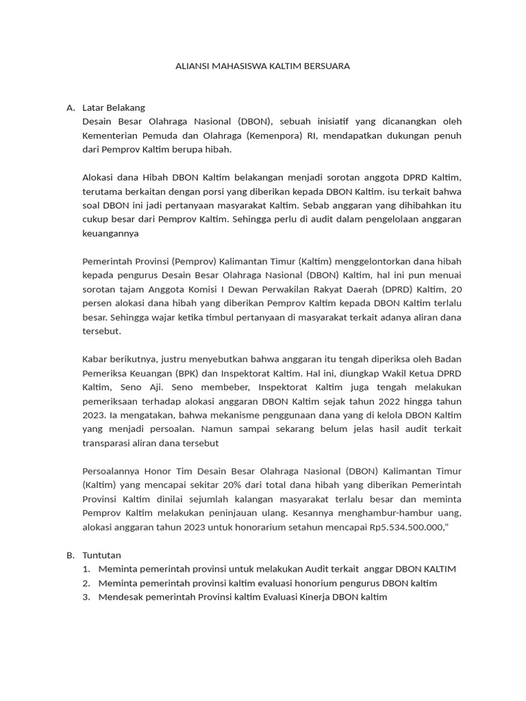 Audit Dana Hibah DBON Kaltim Diperlukan | PDF
