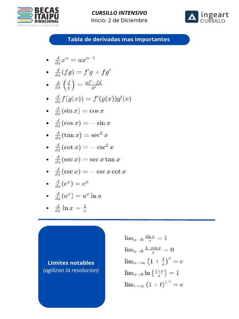 Formulas importantes cursillo ingeart pdf