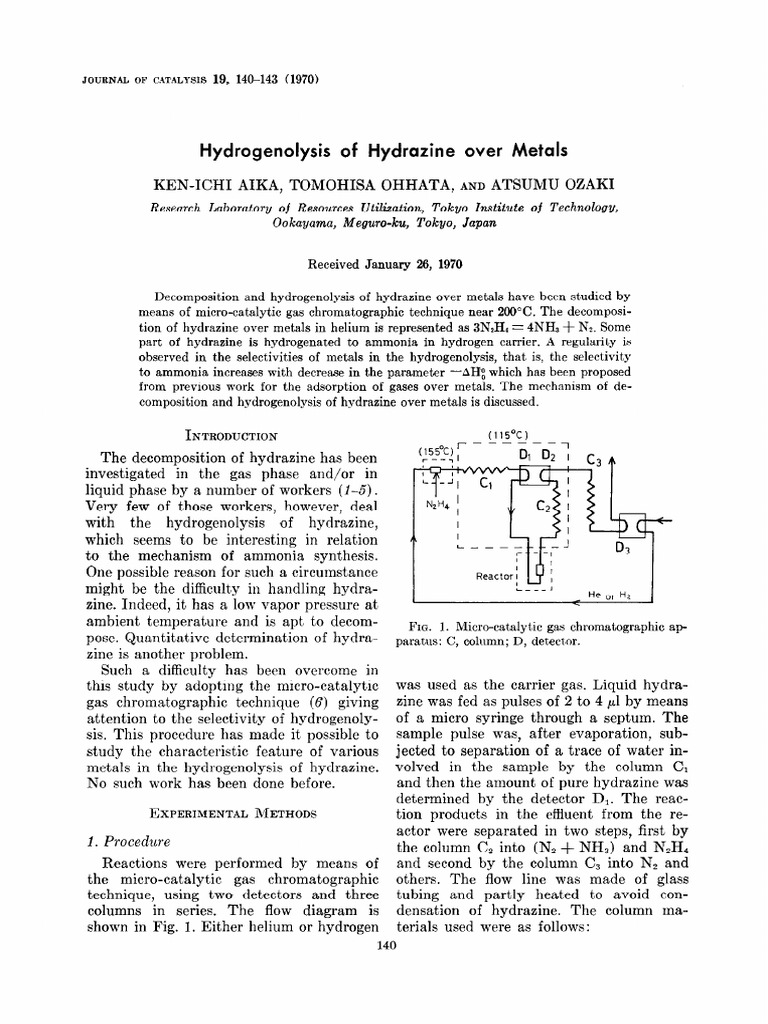 Hydrogenolysis of Hydrazine Over Metals | PDF | Ammonia | Gas ...