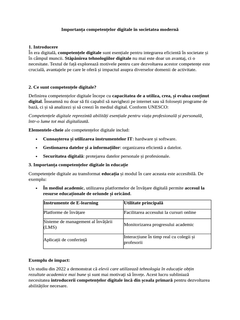 Importanța Competențelor Digitale În Societatea Modernă | PDF