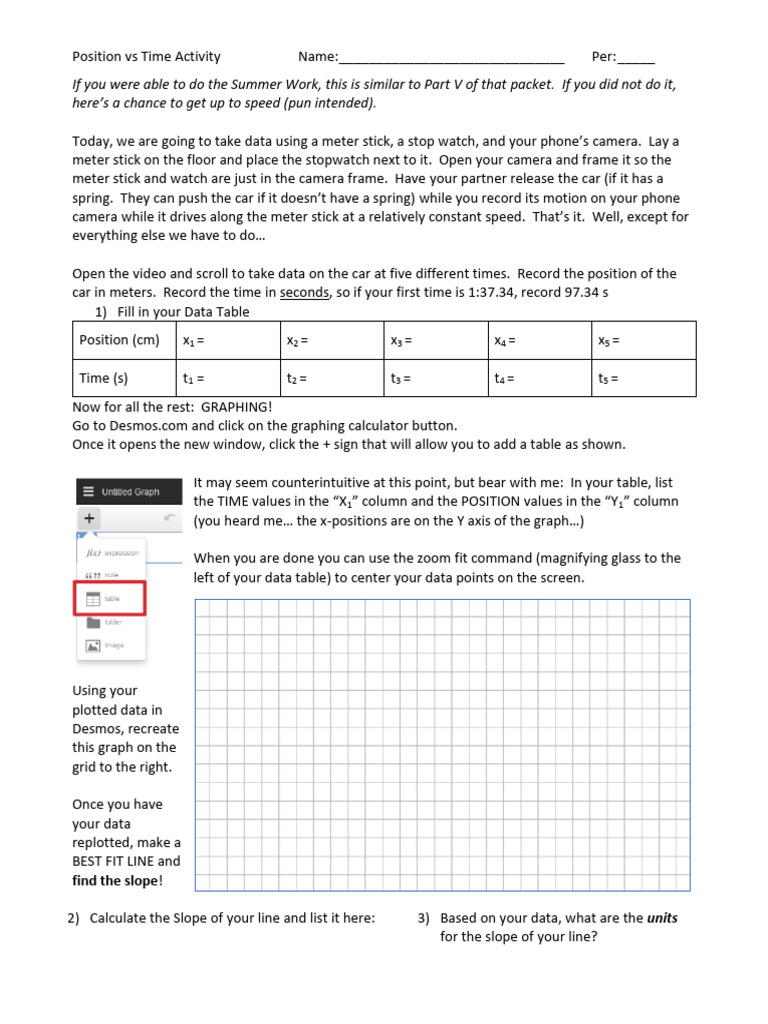 Erin Fohouo - Position Vs Time Activity | PDF