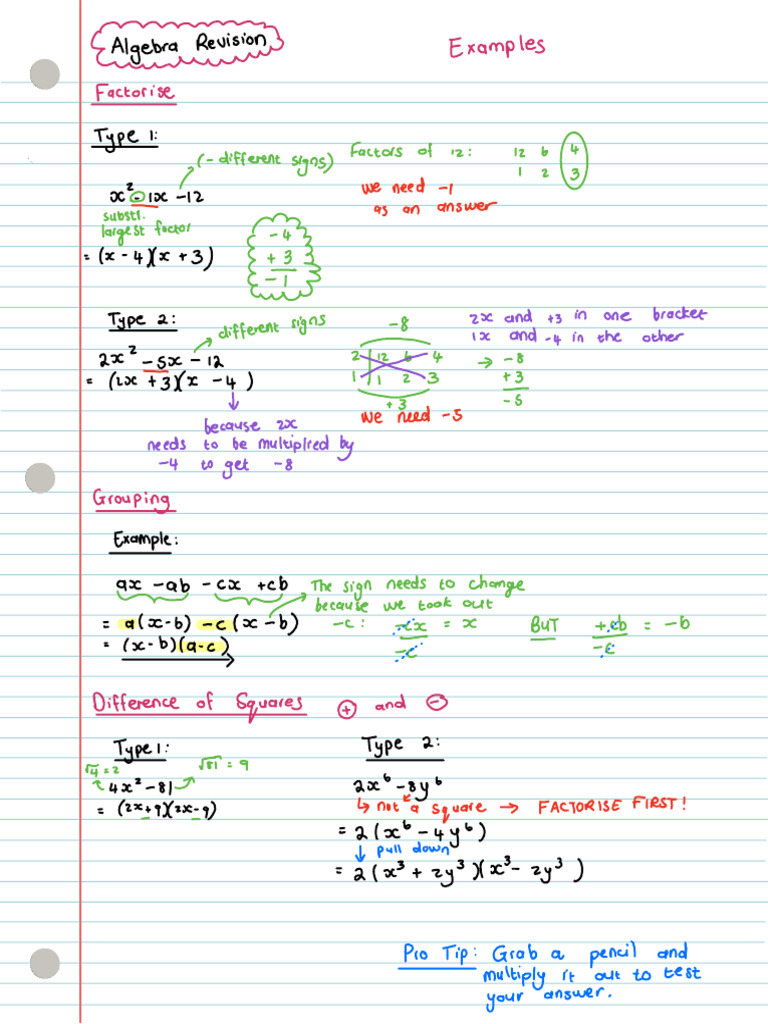 Algebra Revision 1 2 | PDF | Algebra | Mathematics