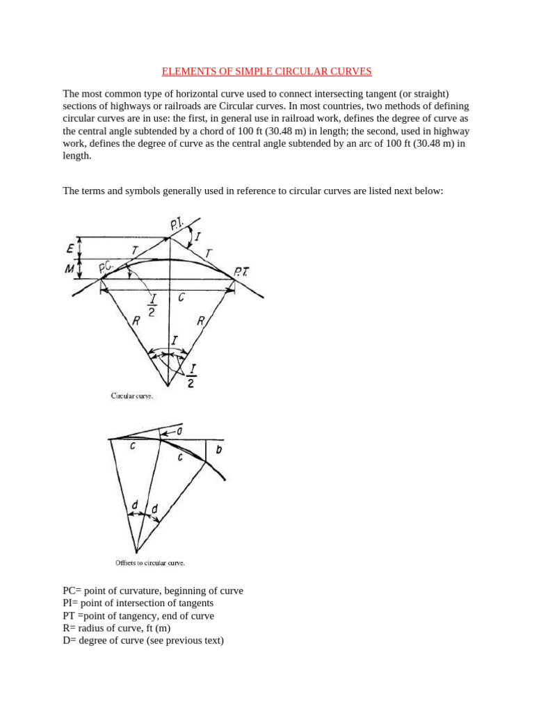 Elements of Simple Circular Curves | PDF