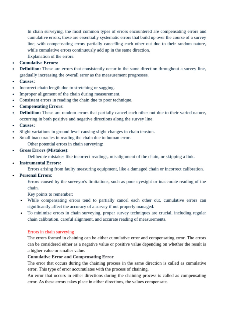 Errors in Chain Surveying Explained | PDF | Error | Surveying