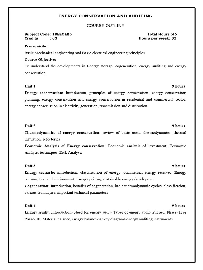 Energy Conservation and Auditing Course | PDF | Energy Conservation ...