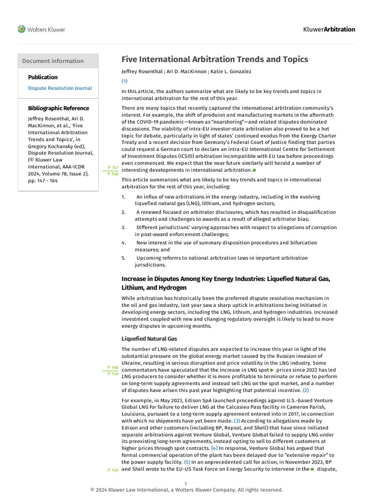 Five International Arbitration Trends and Topics | PDF | Liquefied ...