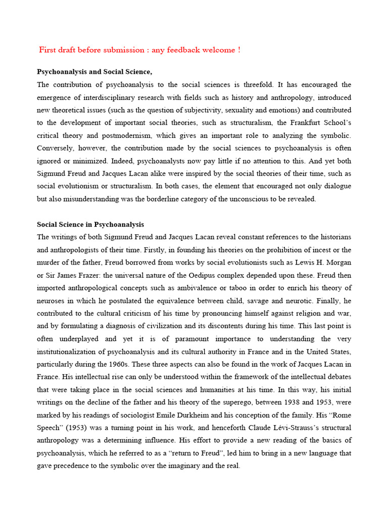 Psychoanalysis' Impact on Social Sciences | PDF | Psychoanalysis ...