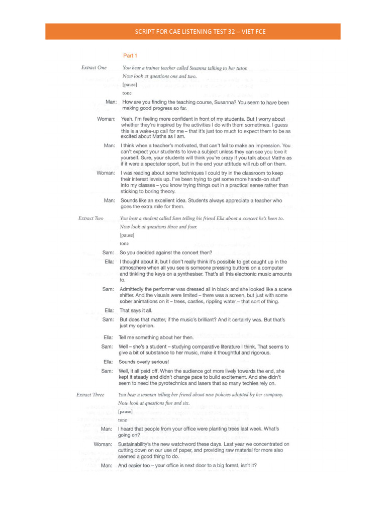 Script For CAE Listening Test 32 | PDF