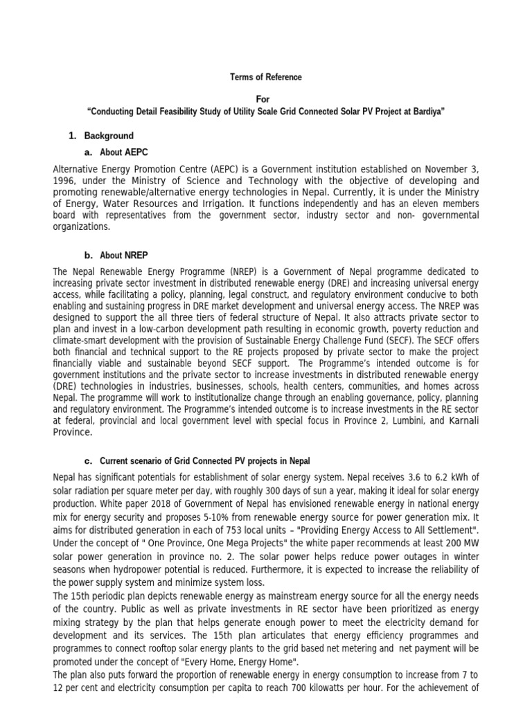 Conducting Detail Feasibility Study of Utility Scale Grid Connected ...