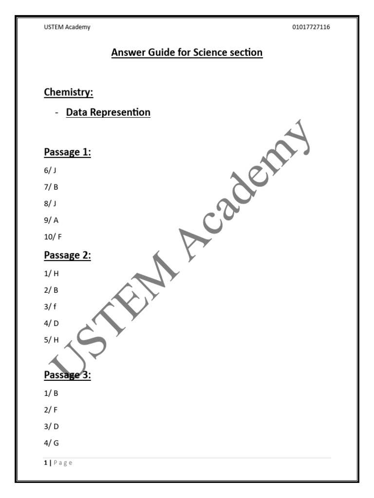 Answer Guide For Science Section | PDF