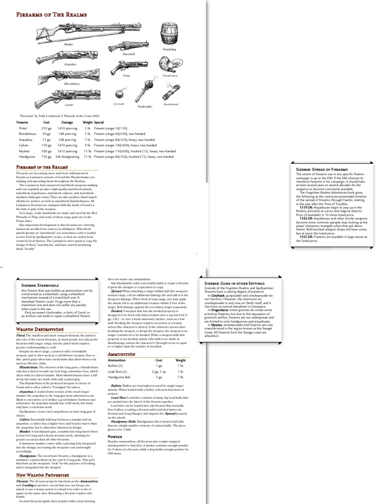 5e - Firearms of The Realms - GM Binder | PDF | Firearms | Gun