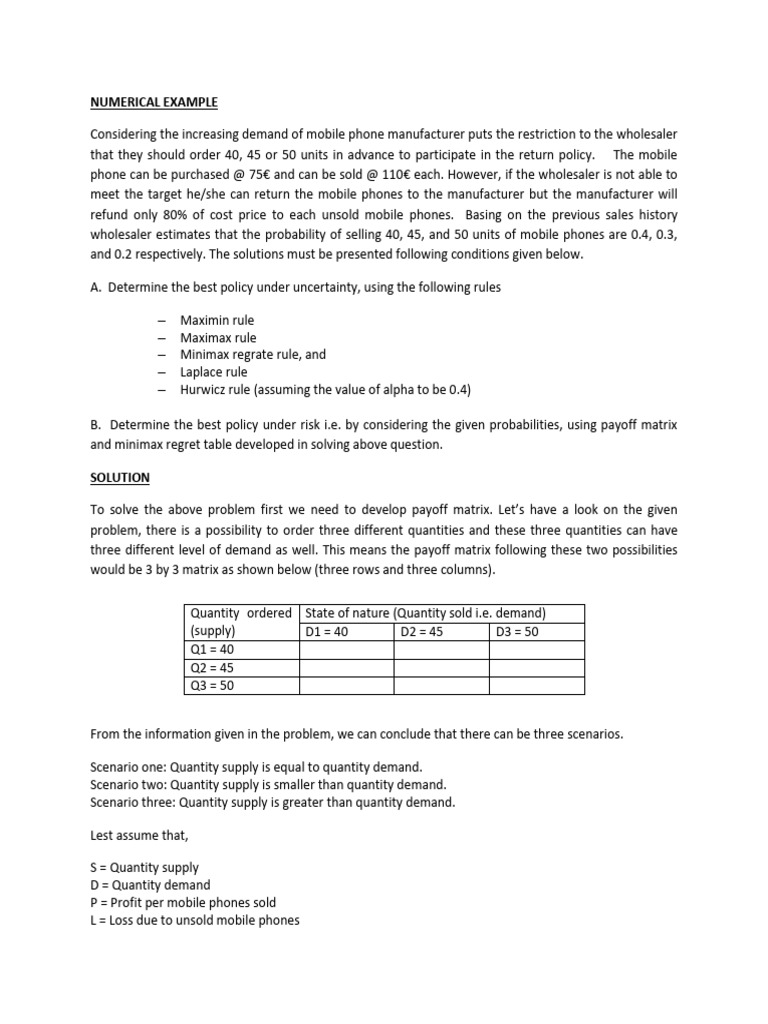 Solution To Numerical Example | PDF | Economics Of Uncertainty ...