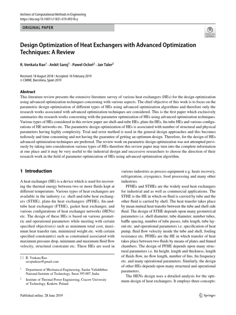 Heat Exchanger Design Optimization Review | PDF | Mathematical ...