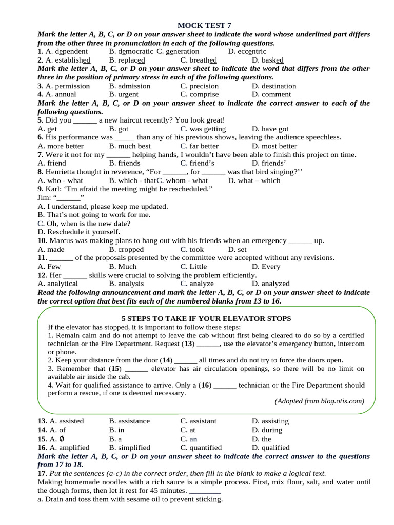Mock test 7 | PDF | Vegetables | Fruit