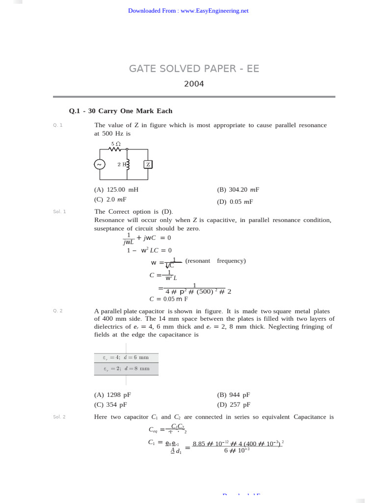 GATE EE Solved Paper 2004 | PDF | Electric Motor | Feedback