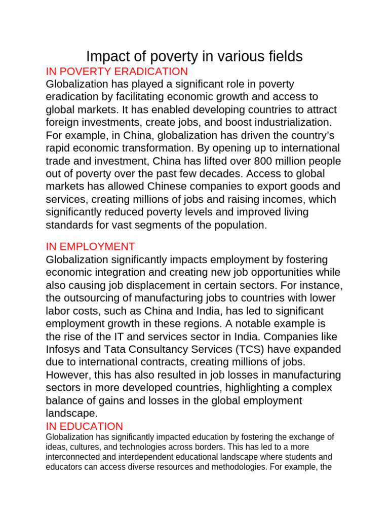 Impact of Poverty in Various Fields | PDF | Globalization | Foreign ...