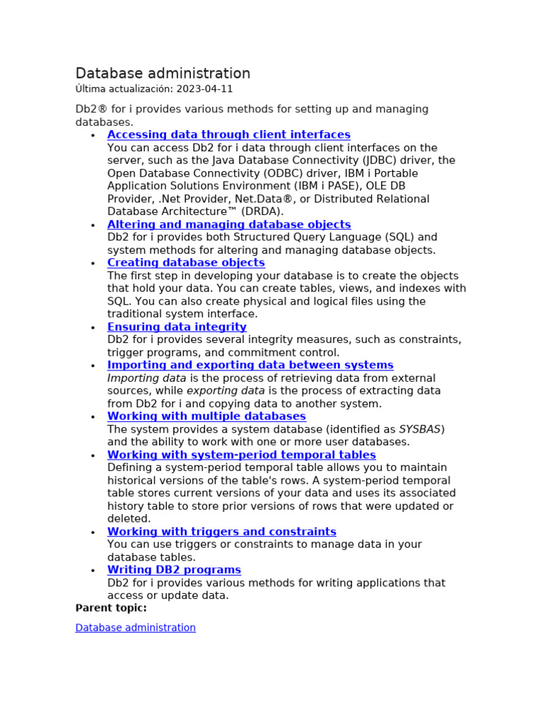 Database Administration: Db2® For I Provides Various Methods For ...