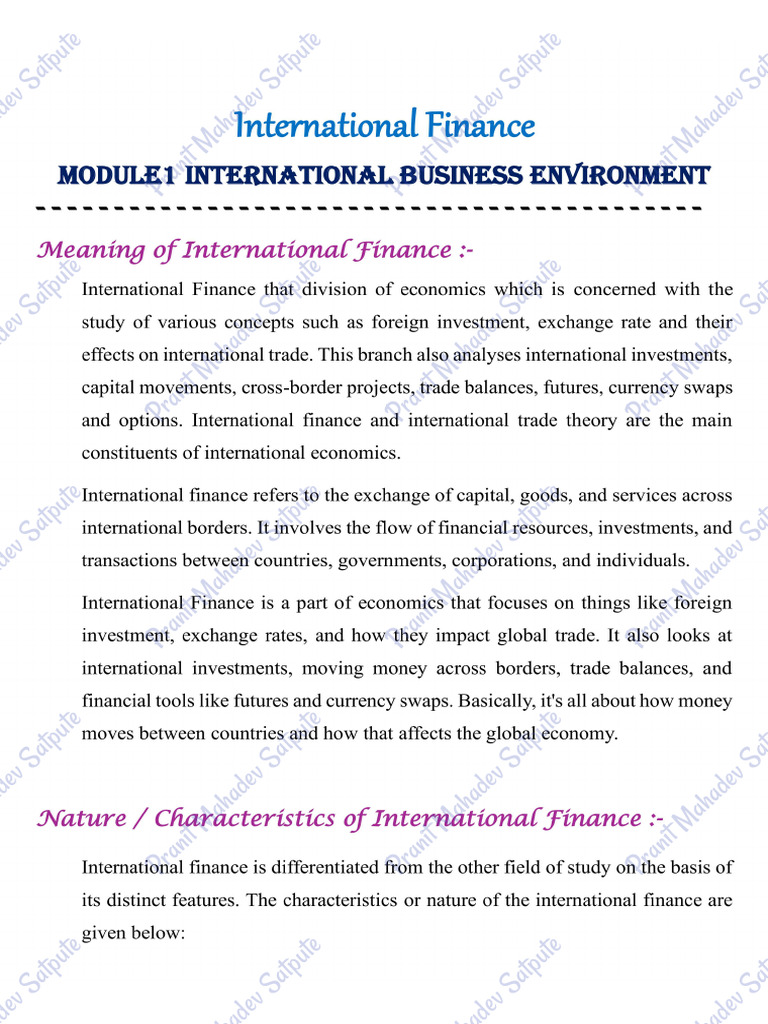 International Finance Unit 1 | PDF