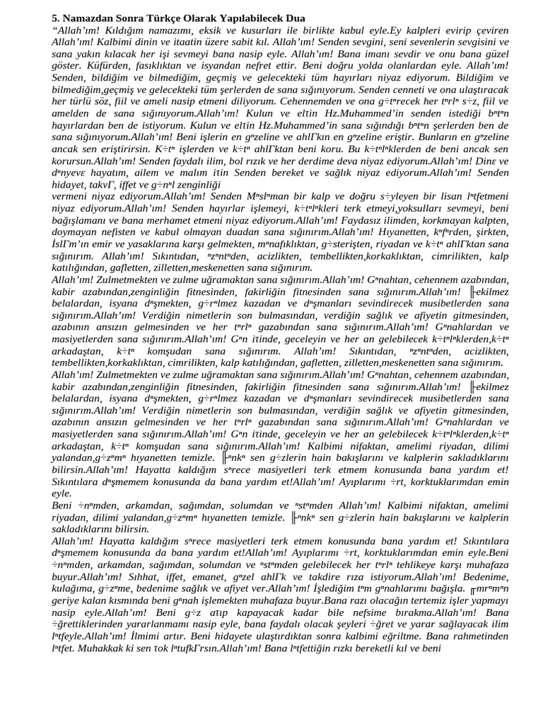 Namazdan Sonra Türkçe Olarak Yapılabilecek Dua | PDF