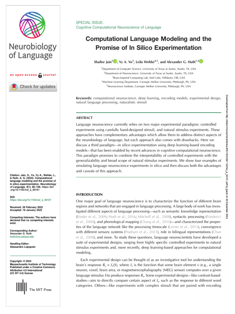 Computational Language Modeling and The Promise of in Silico ...