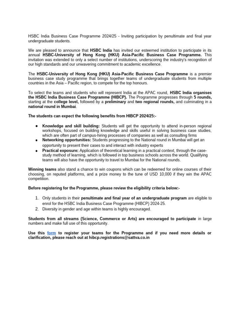 HBSC India Business Case Programme | PDF