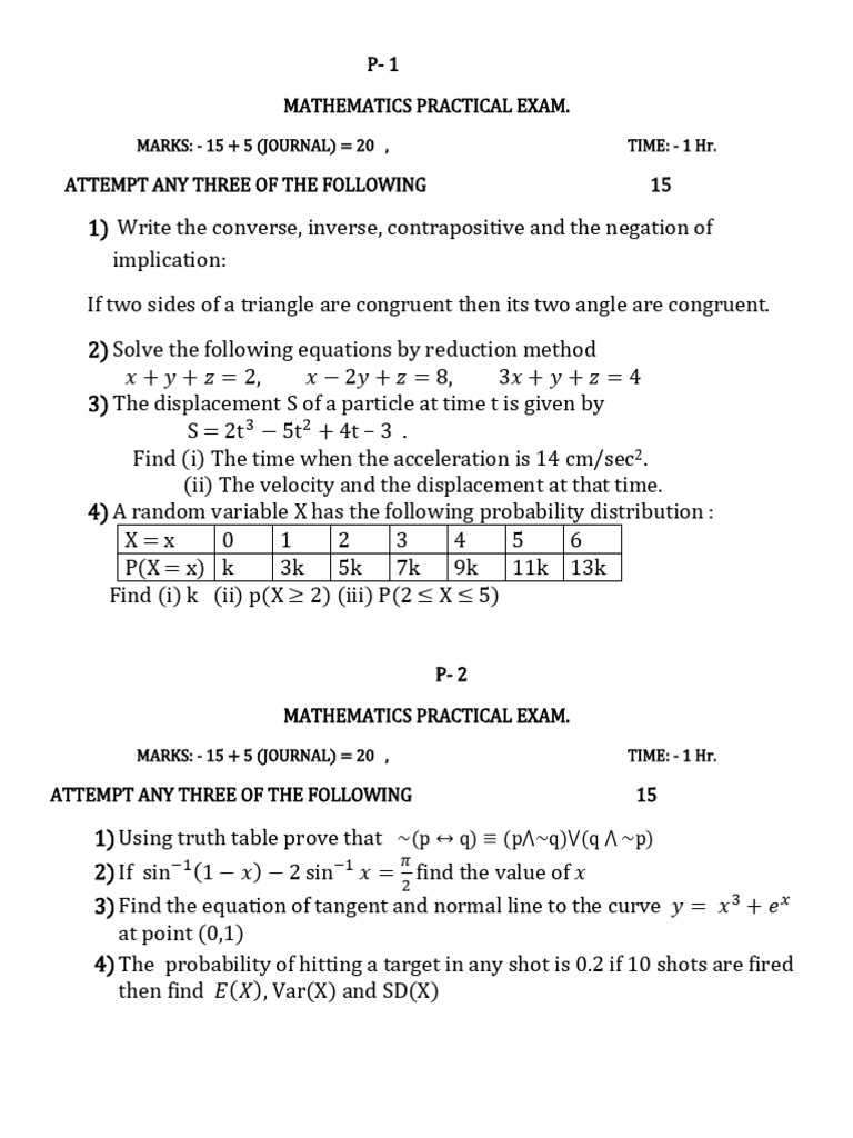 Mathematics Practical Exam Questions | PDF | Mechanics | Mathematics