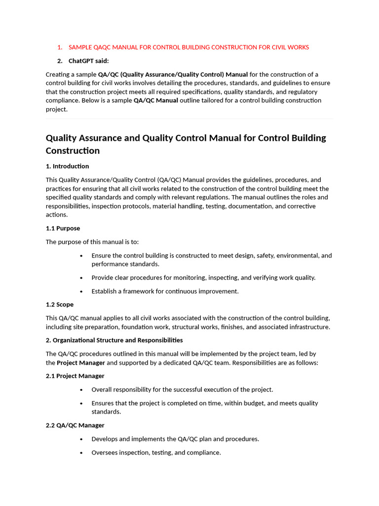 Sample Manual Qaqc | PDF | Quality Assurance | Electrical Wiring