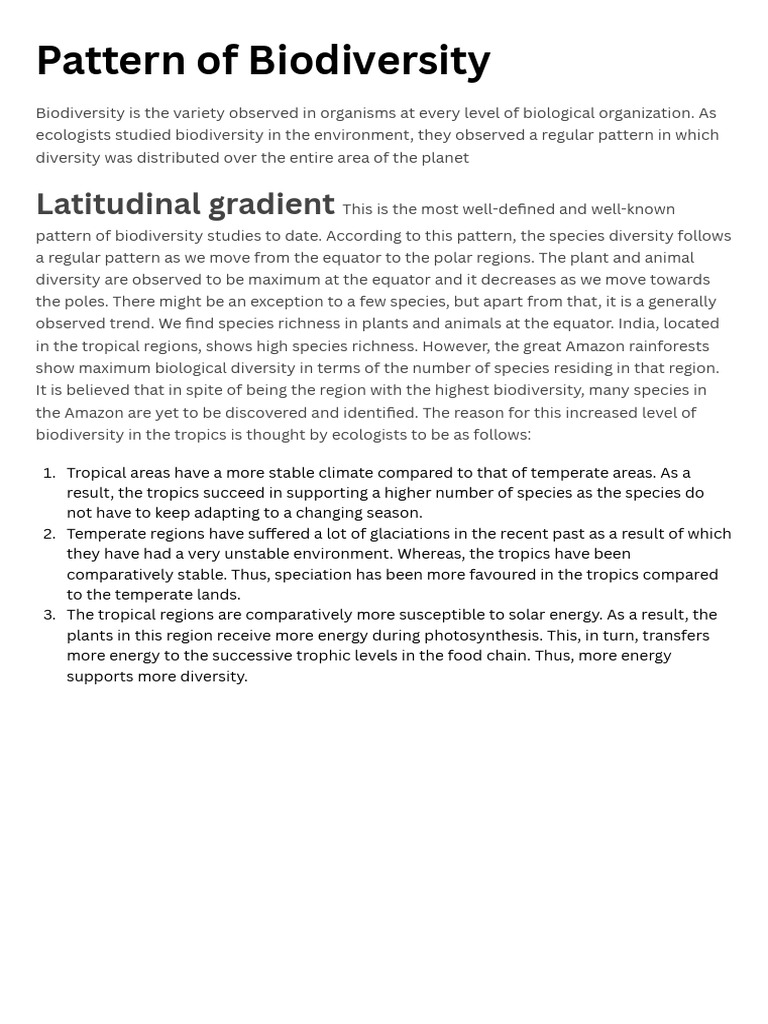 Biodiversity Patterns: Latitudinal Gradient | PDF | Biodiversity ...